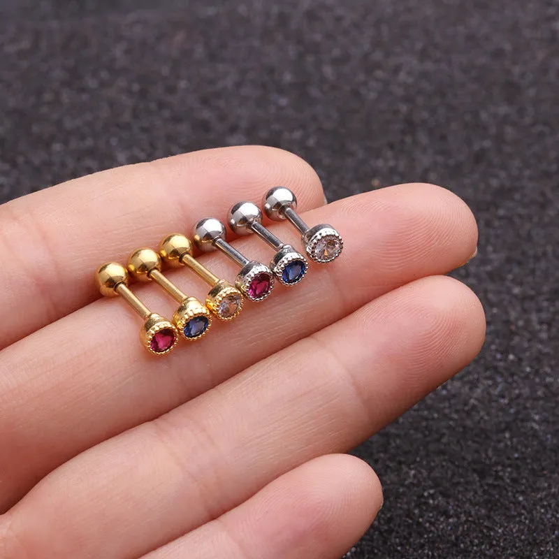 Round 3 Colors Zircon Stud Earrings Simple Stainless Steel