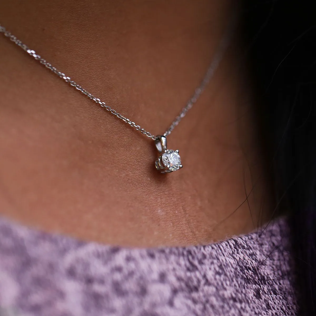 Round Solitaire Diamond Necklace 3/4ct