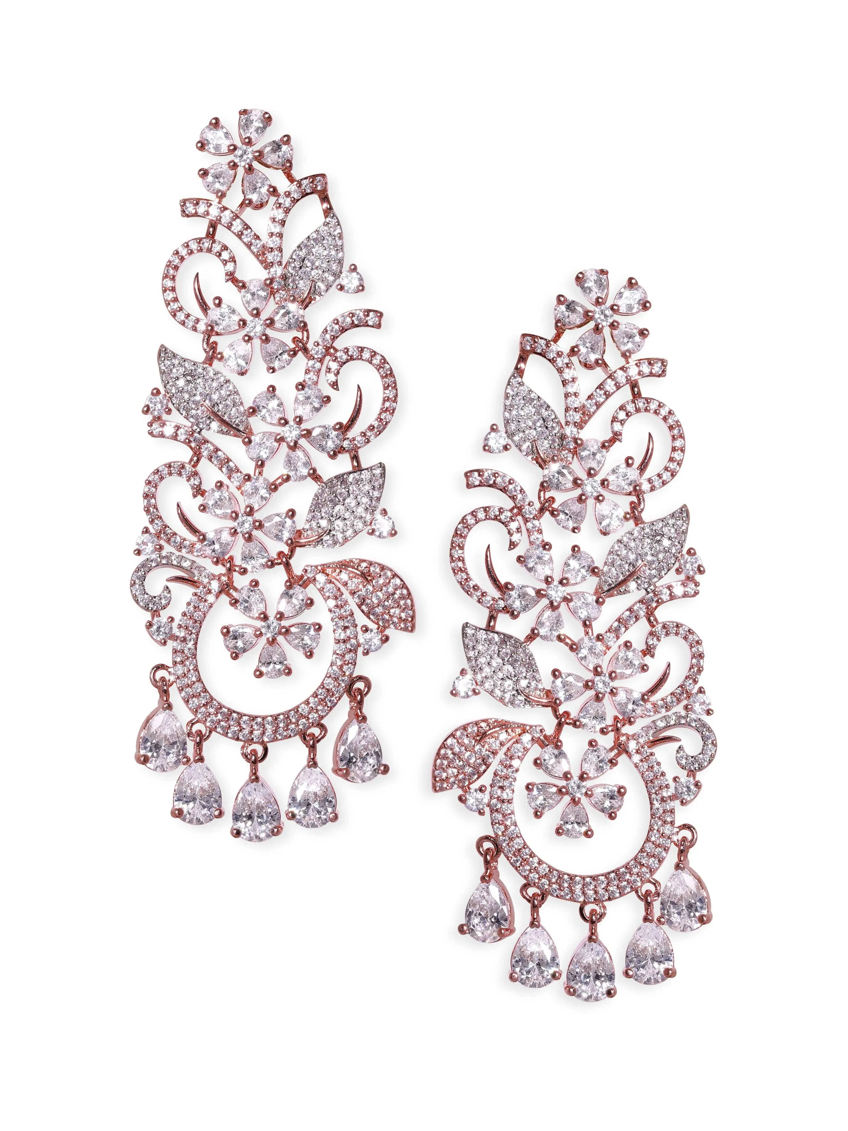 Rubans 18k Rose Gold Plated Zirconia Studded Chandelier Earrings