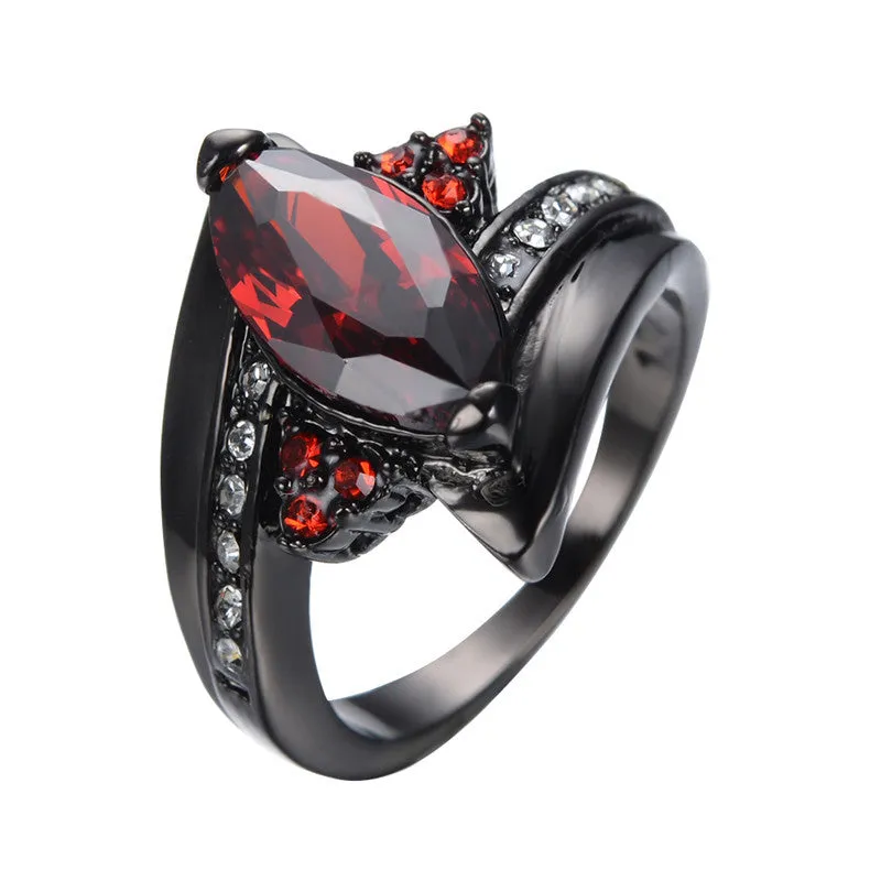 Ruby Jewelry Black Gold Filled Horse Eye Style CZ Wedding Engagement Ring For Women Gifts Fashion Jewelry