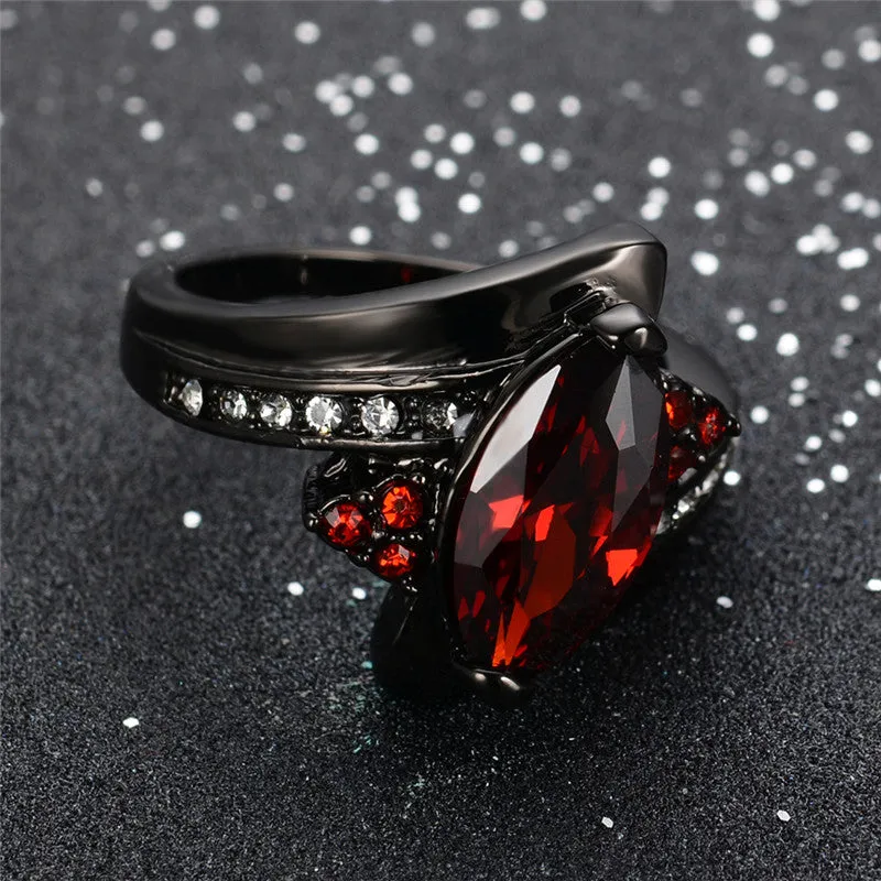 Ruby Jewelry Black Gold Filled Horse Eye Style CZ Wedding Engagement Ring For Women Gifts Fashion Jewelry