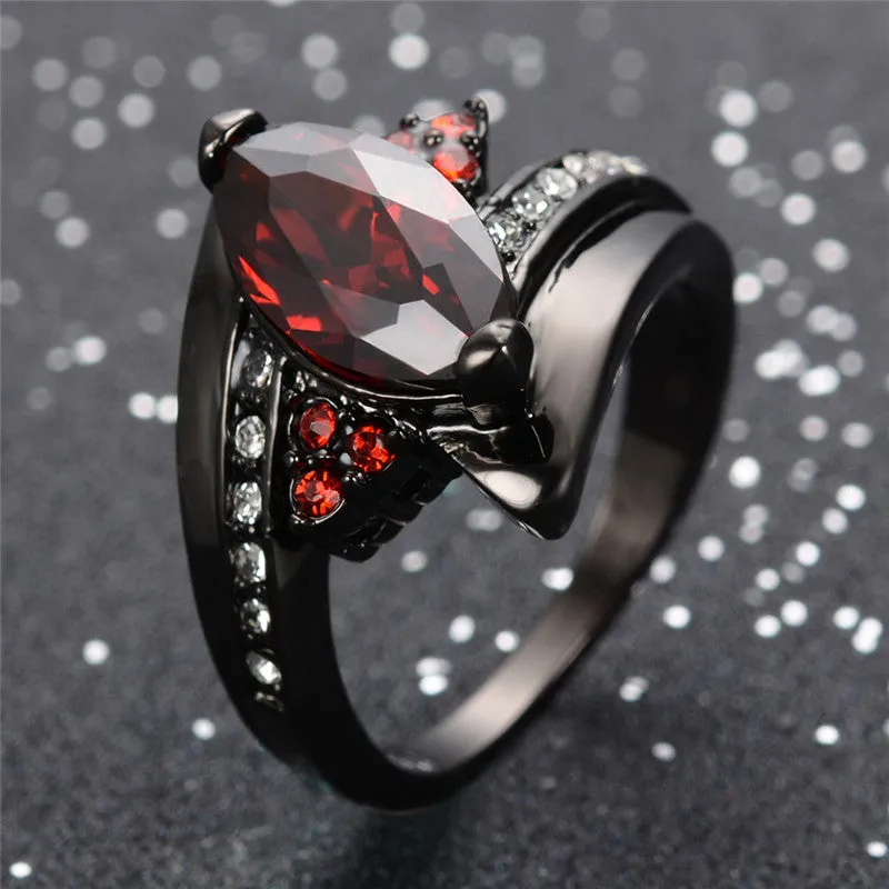 Ruby Jewelry Black Gold Filled Horse Eye Style CZ Wedding Engagement Ring For Women Gifts Fashion Jewelry