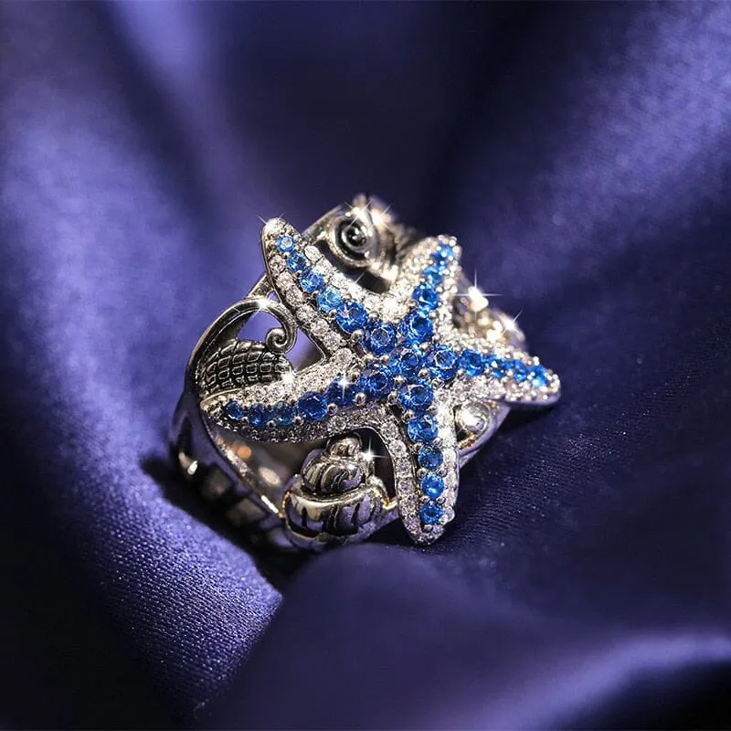 Sapphire Starfish Silver Ring