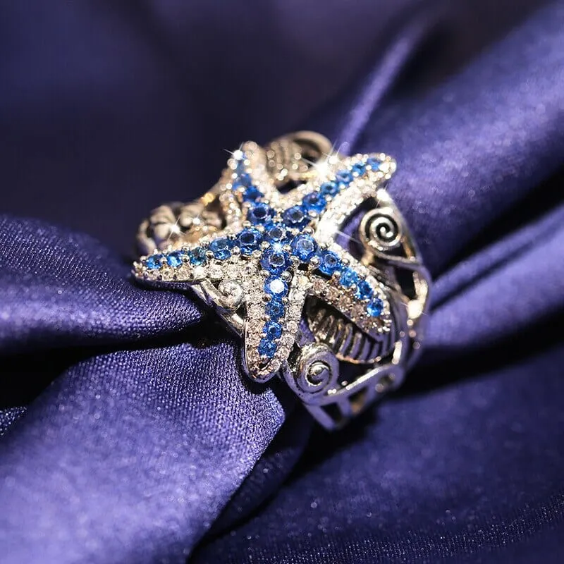 Sapphire Starfish Silver Ring