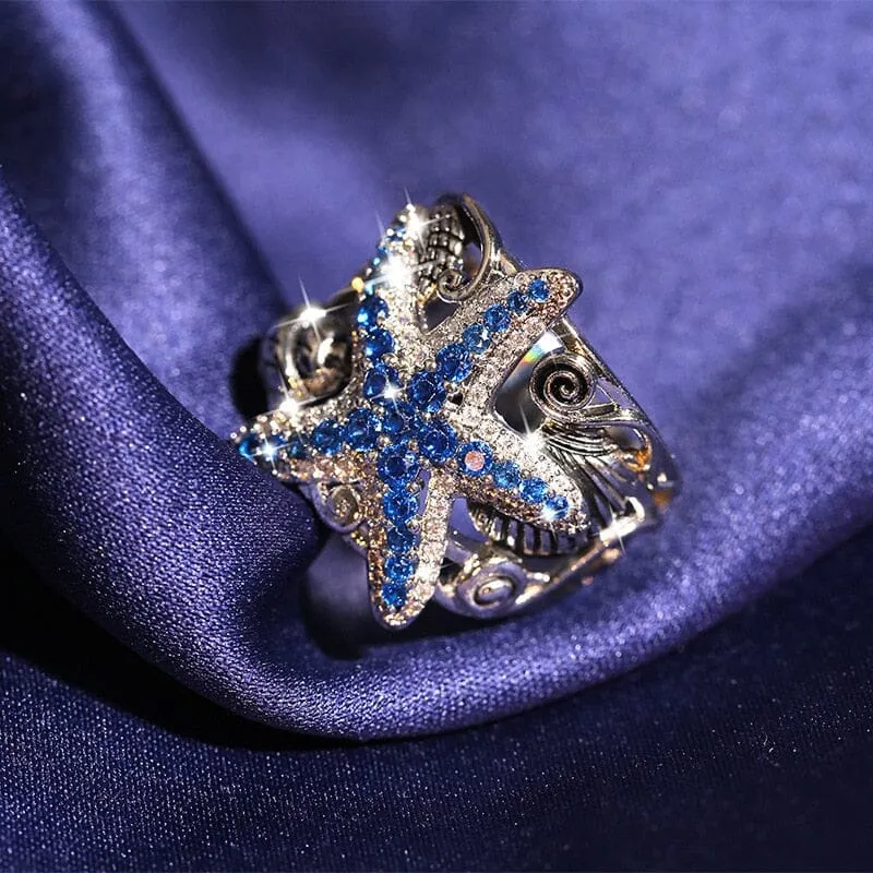 Sapphire Starfish Silver Ring