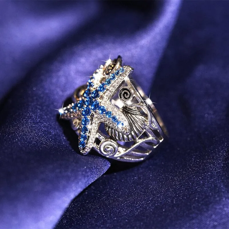 Sapphire Starfish Silver Ring