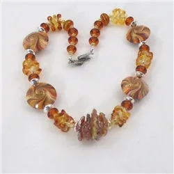 Sassy Swirl Handmade Bead Necklace in Brown and Gold