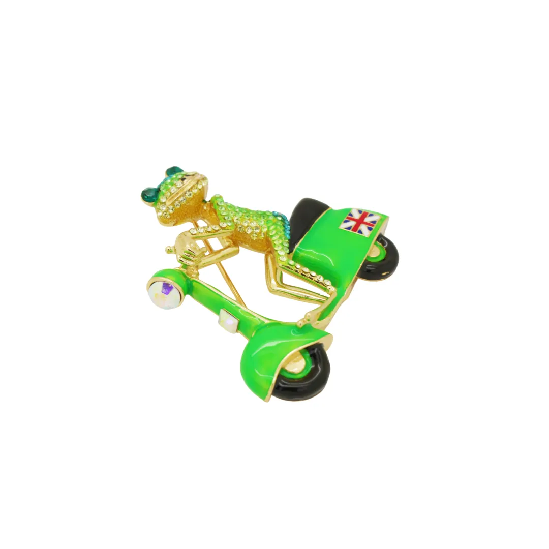 Scooter Riding Frog Brooch