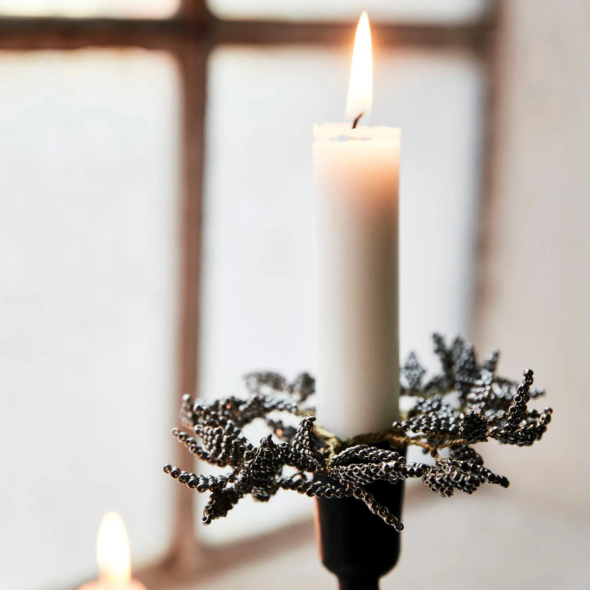 Silver and Black Beaded Candle Ring