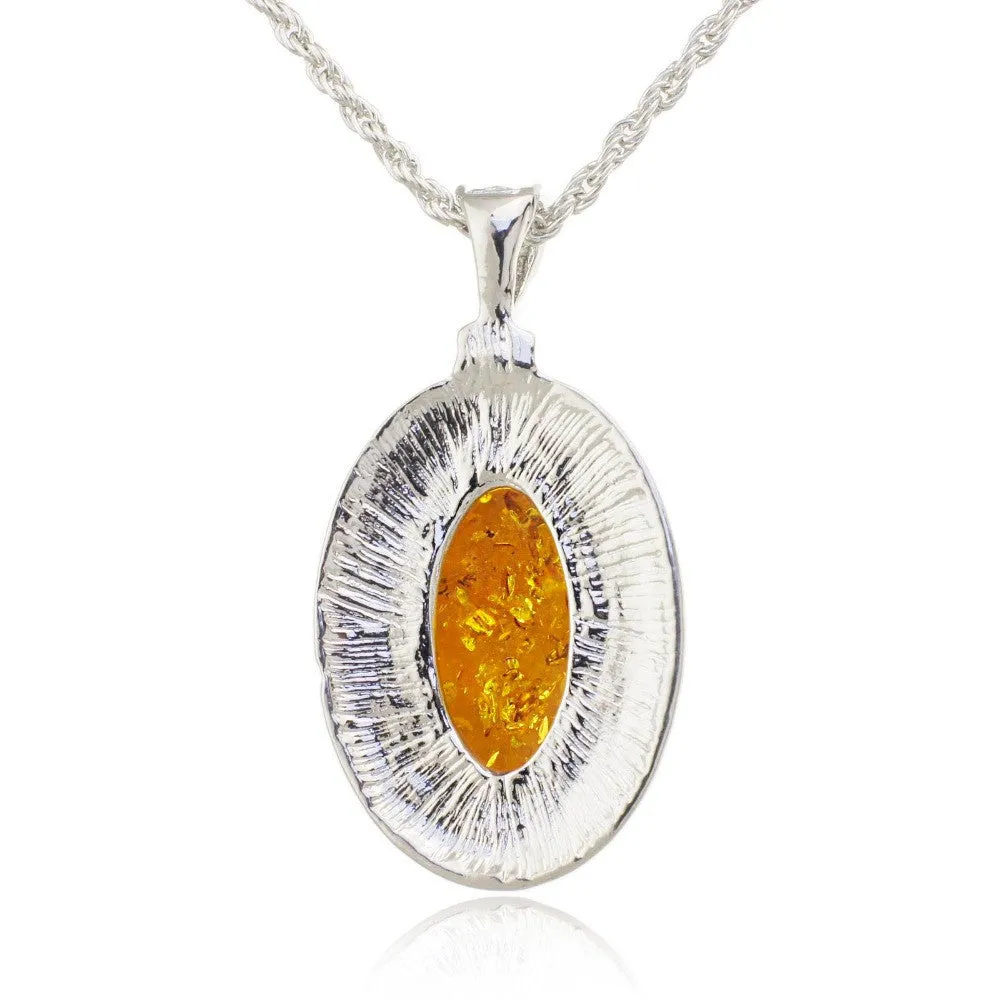 Silver Oval Baltic Faux Amber Honey Carved Exquisite Tibet Silver Pendant Necklace Fashion Jewelry