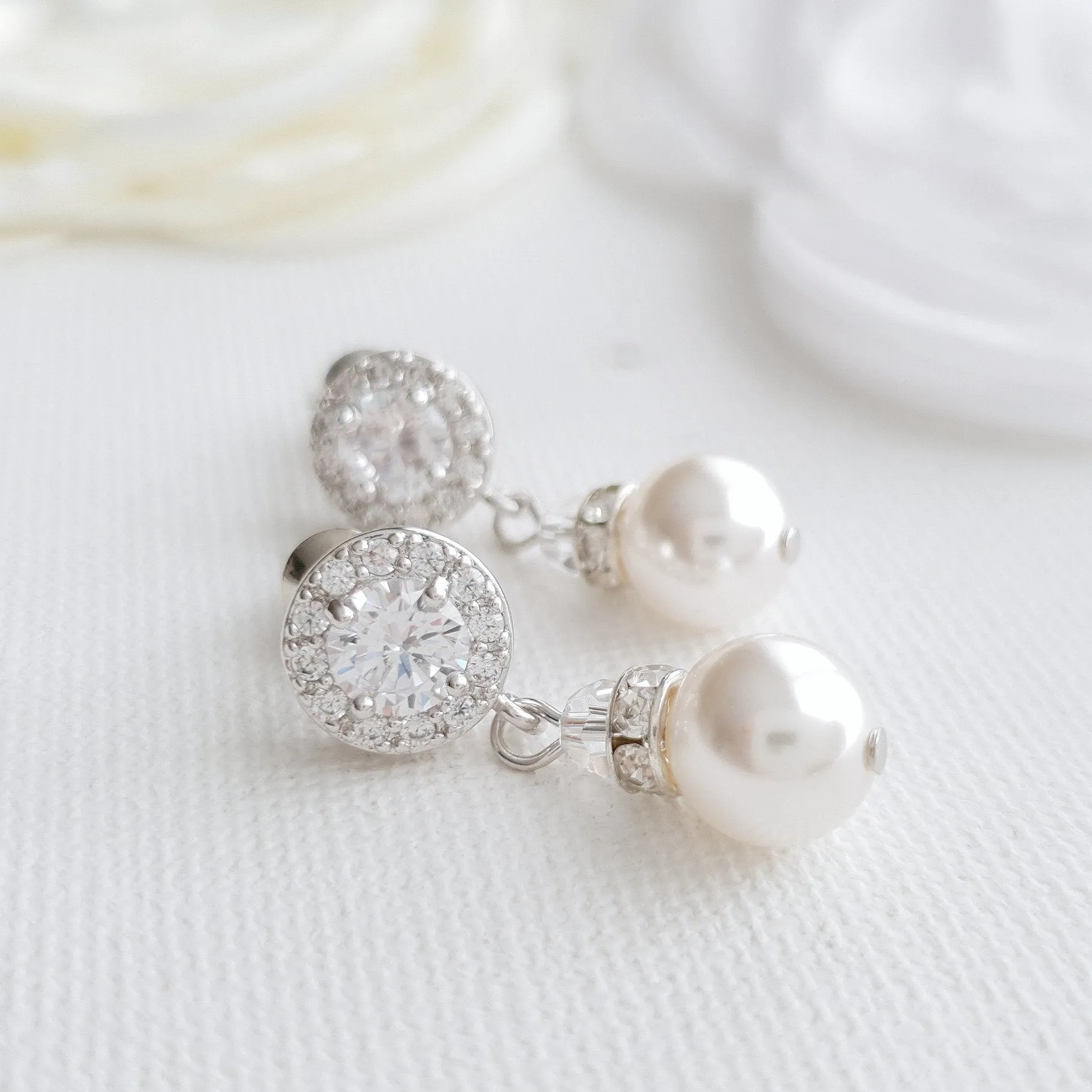 Silver Pearl Drop Earrings- Bronte