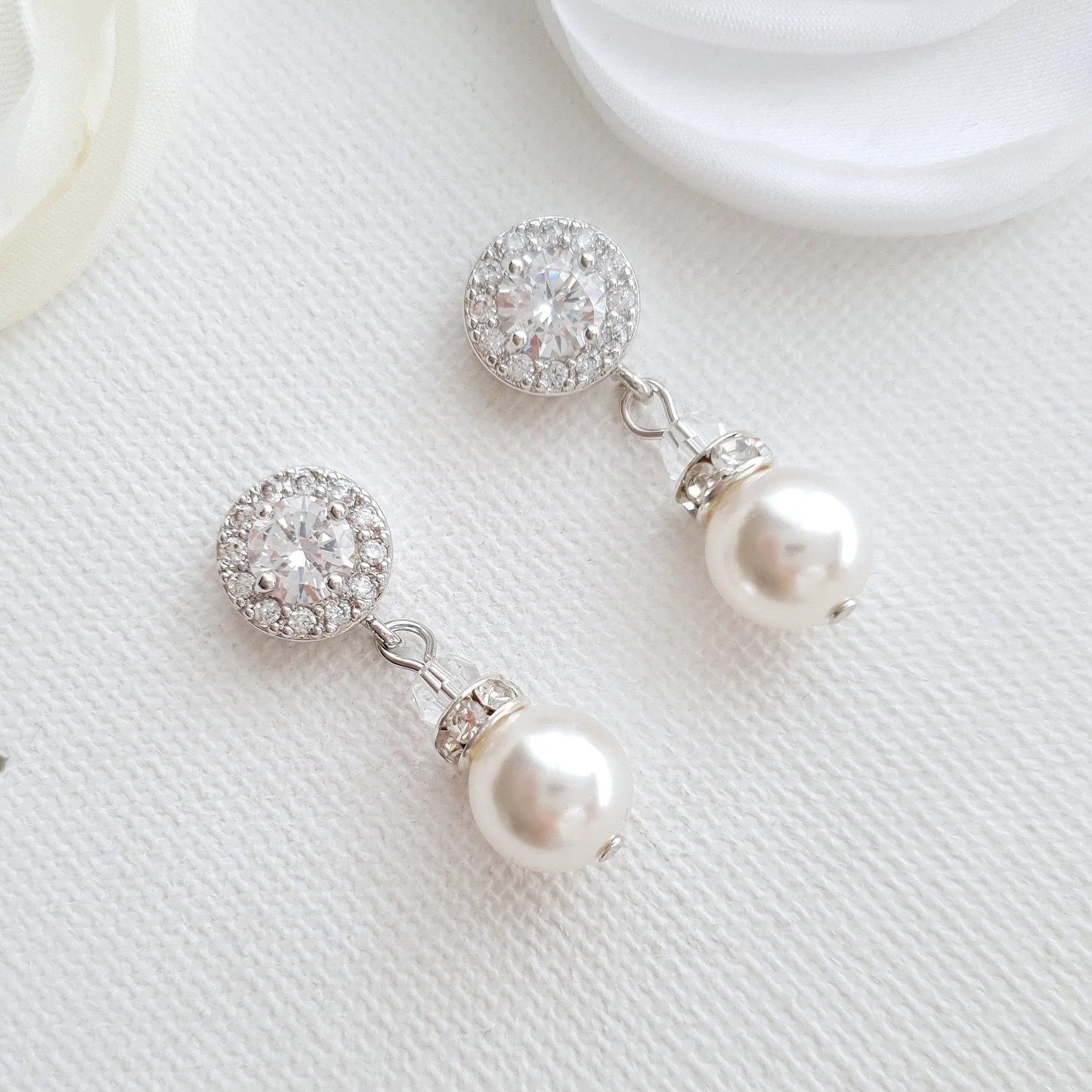 Silver Pearl Drop Earrings- Bronte