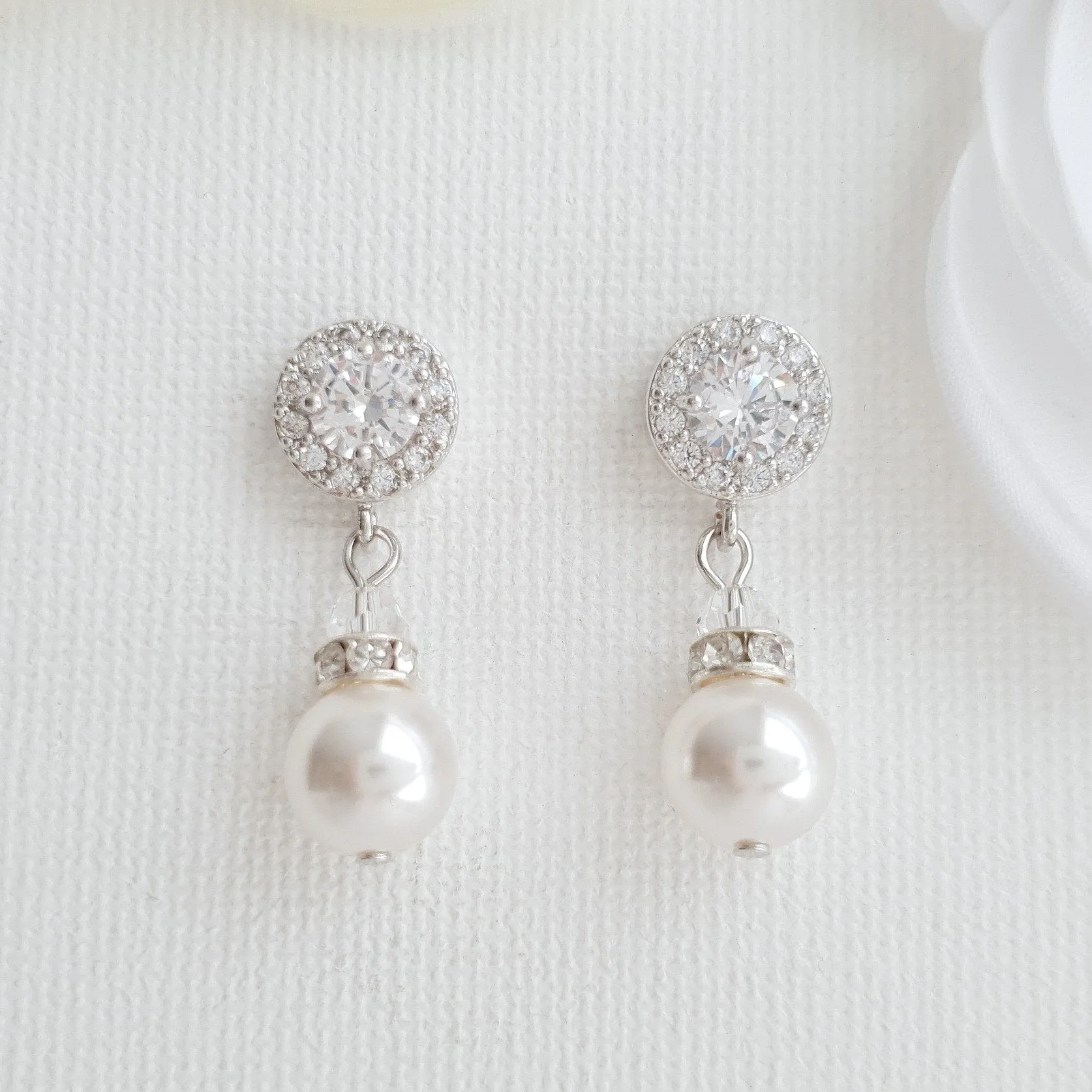 Silver Pearl Drop Earrings- Bronte