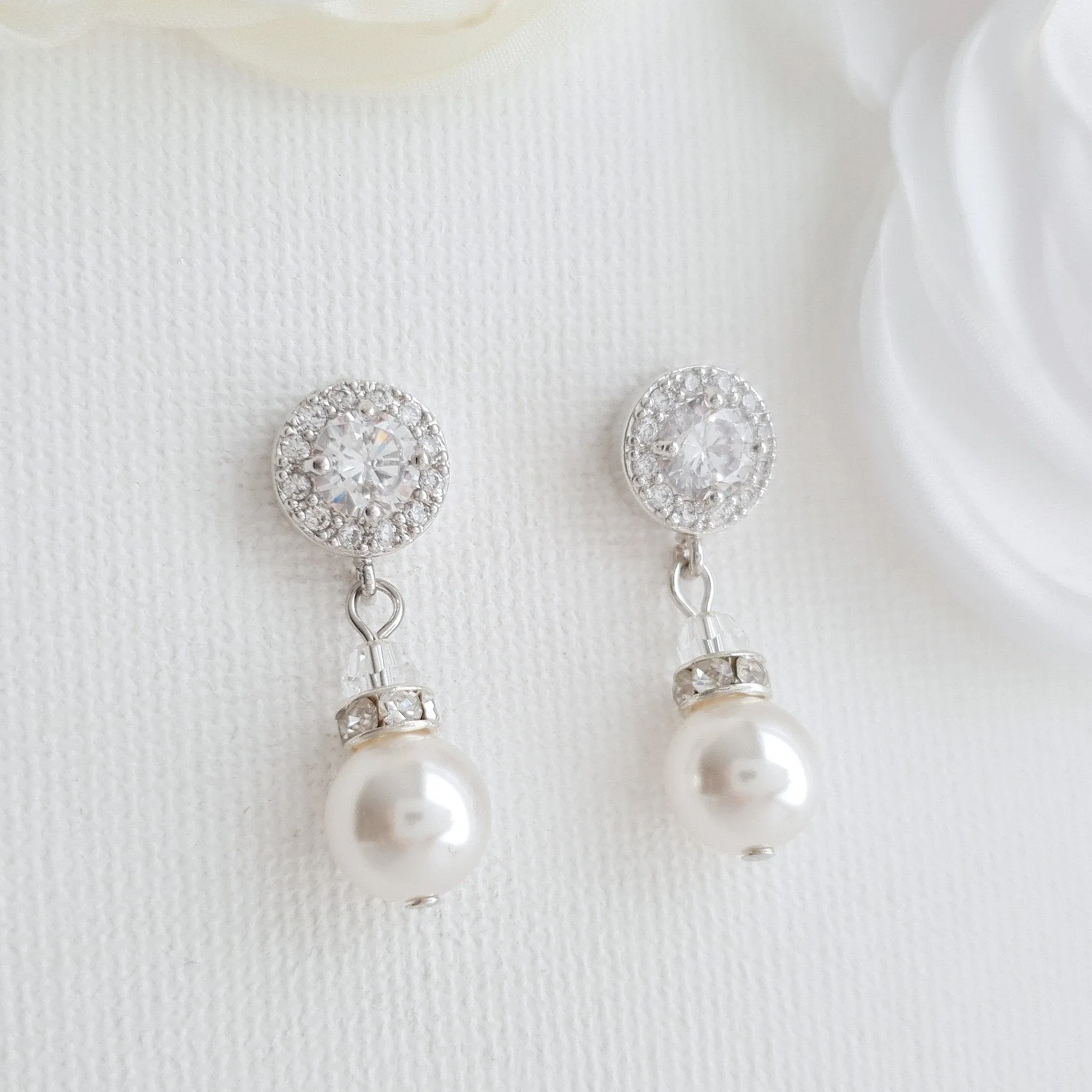 Silver Pearl Drop Earrings- Bronte