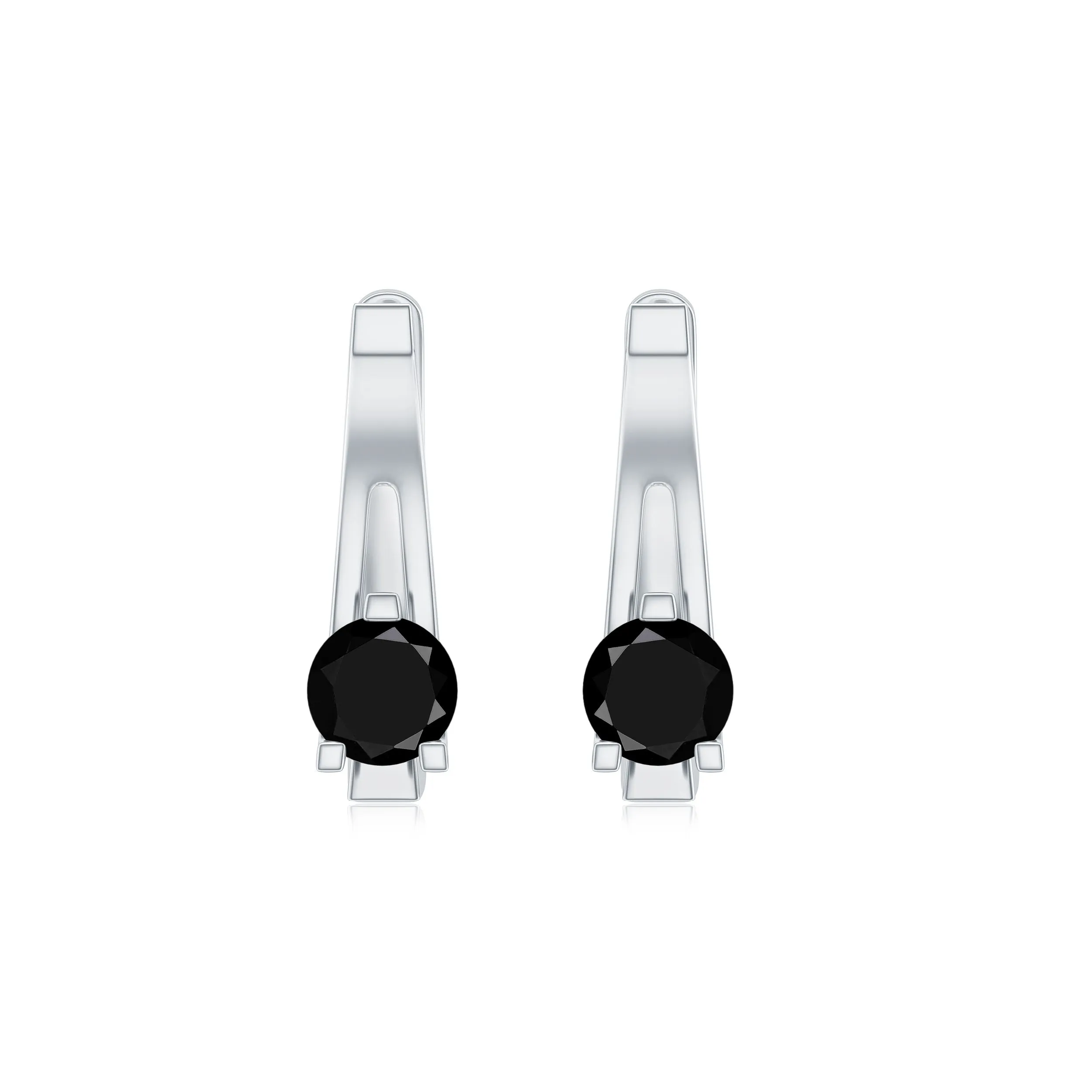 Simple Black Onyx Solitaire J Hoop Earrings