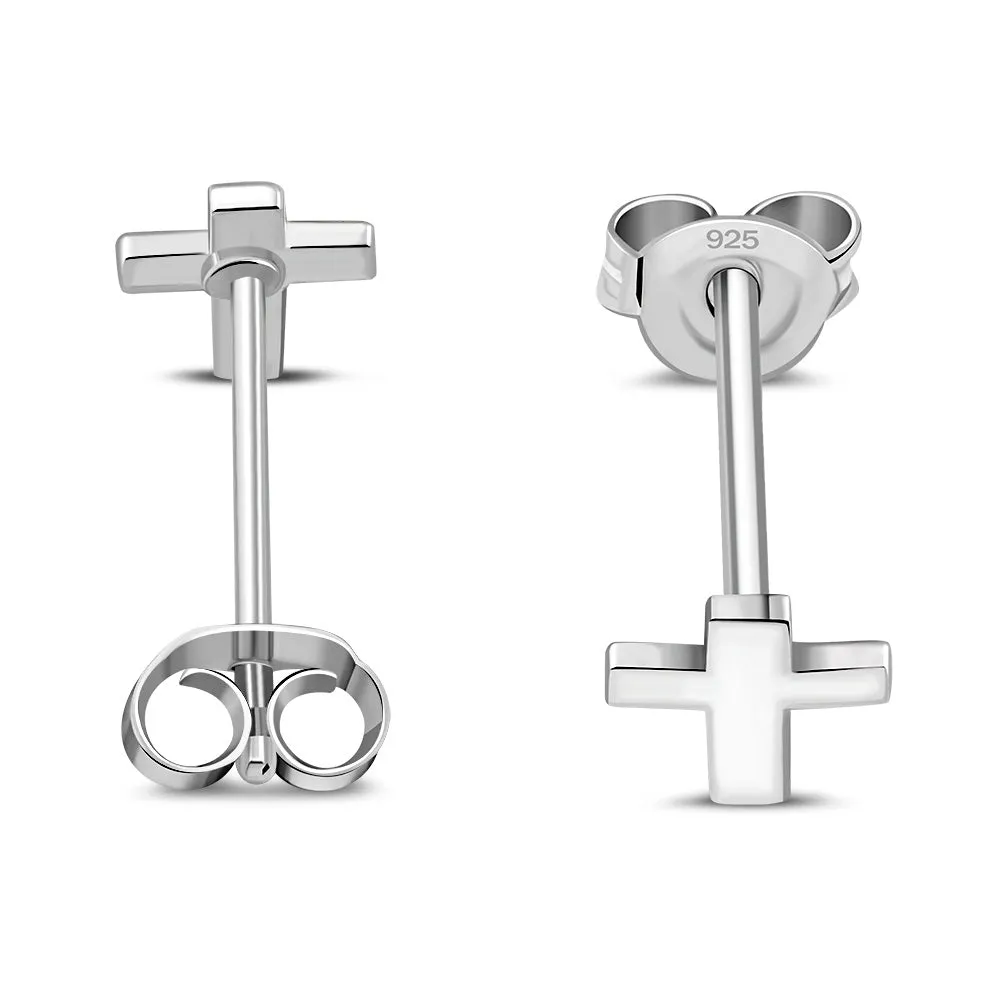 Simple Cross Sterling Silver Stud Earrings