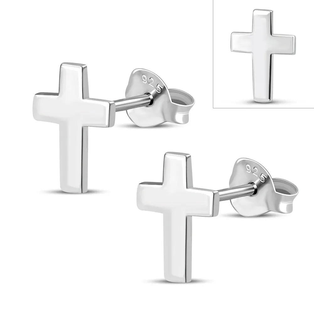 Simple Cross Sterling Silver Stud Earrings