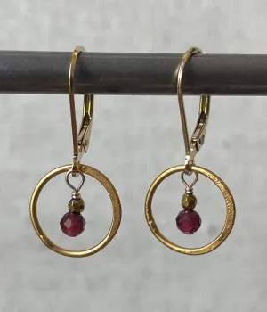 Simple Garnet Circle Earrings