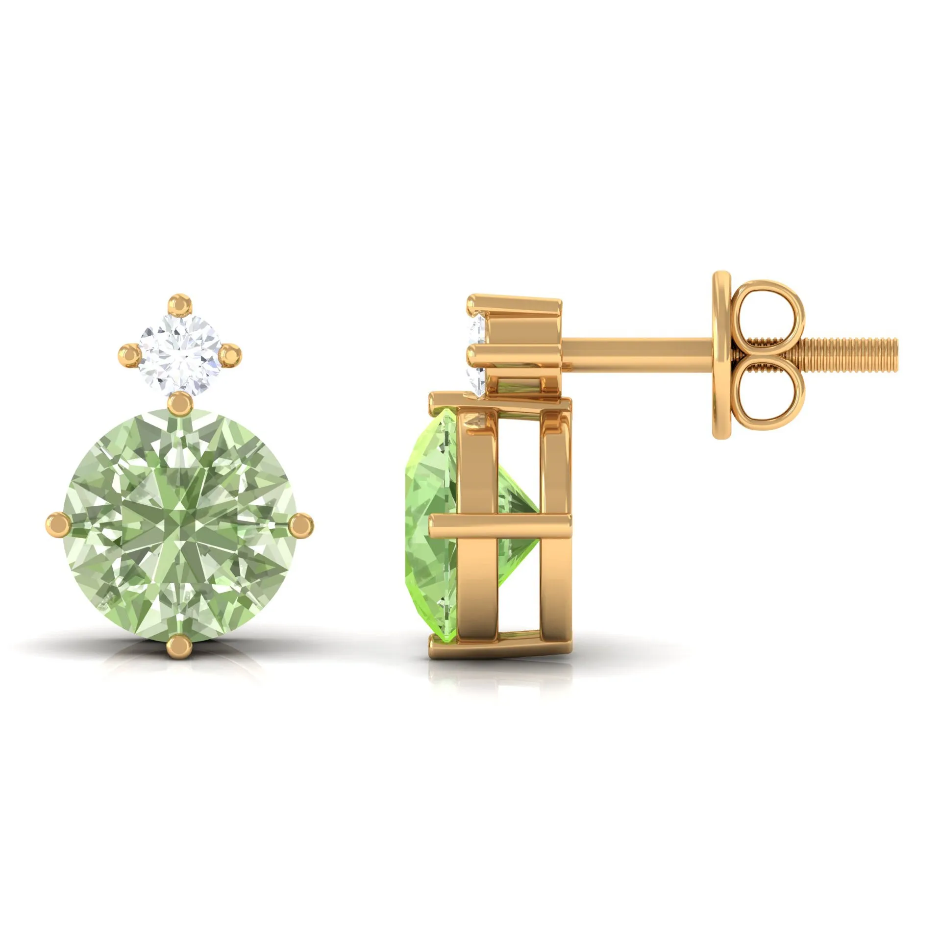 Simple Green Sapphire Solitaire Stud Earrings with Diamond