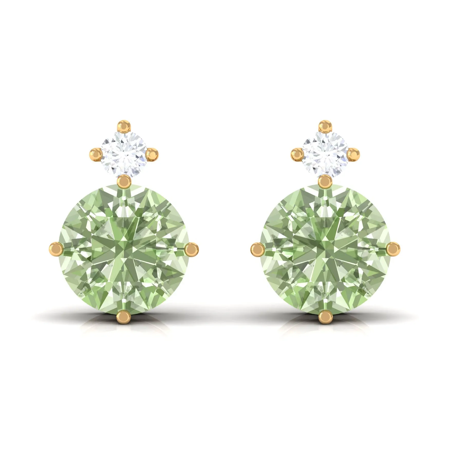 Simple Green Sapphire Solitaire Stud Earrings with Diamond