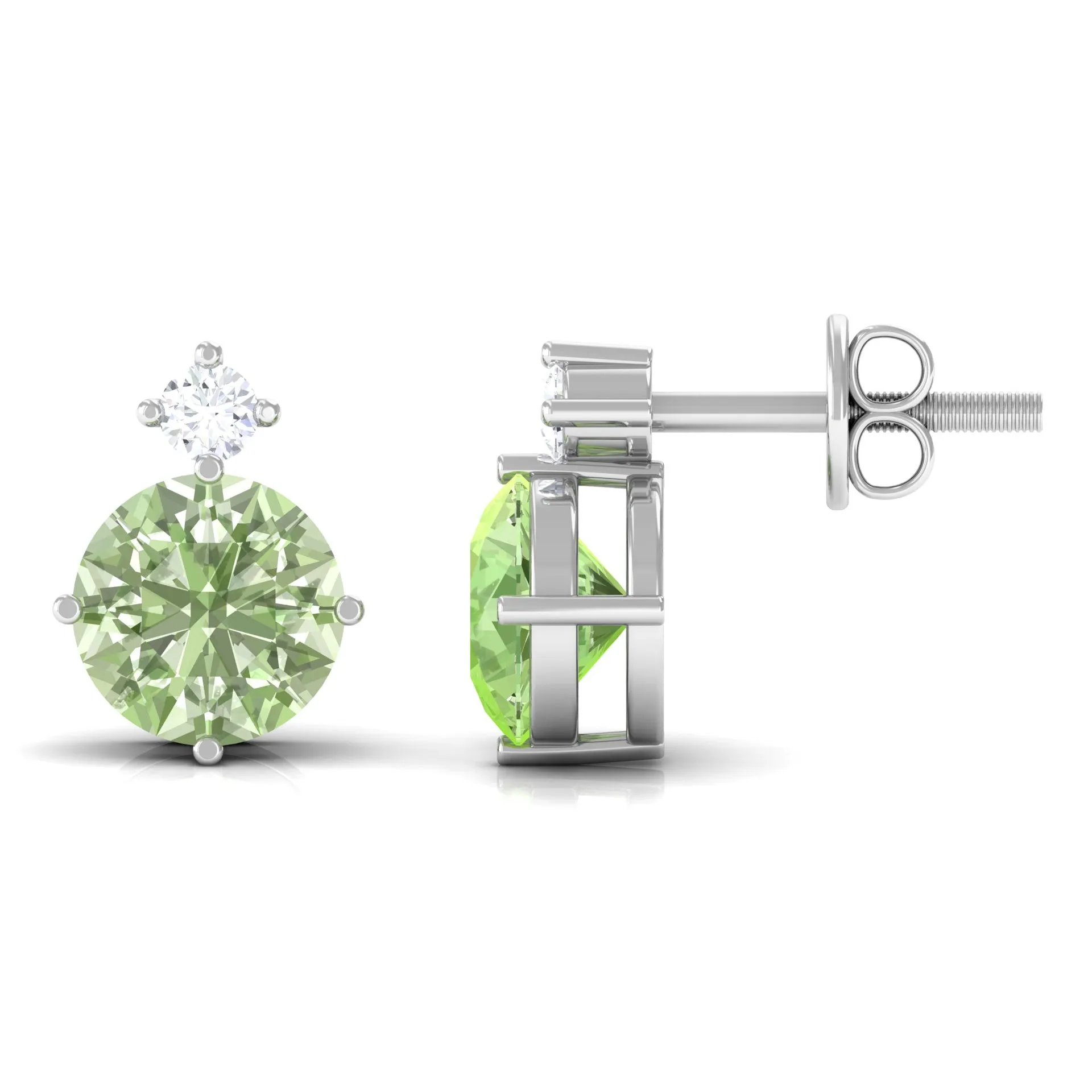 Simple Green Sapphire Solitaire Stud Earrings with Diamond