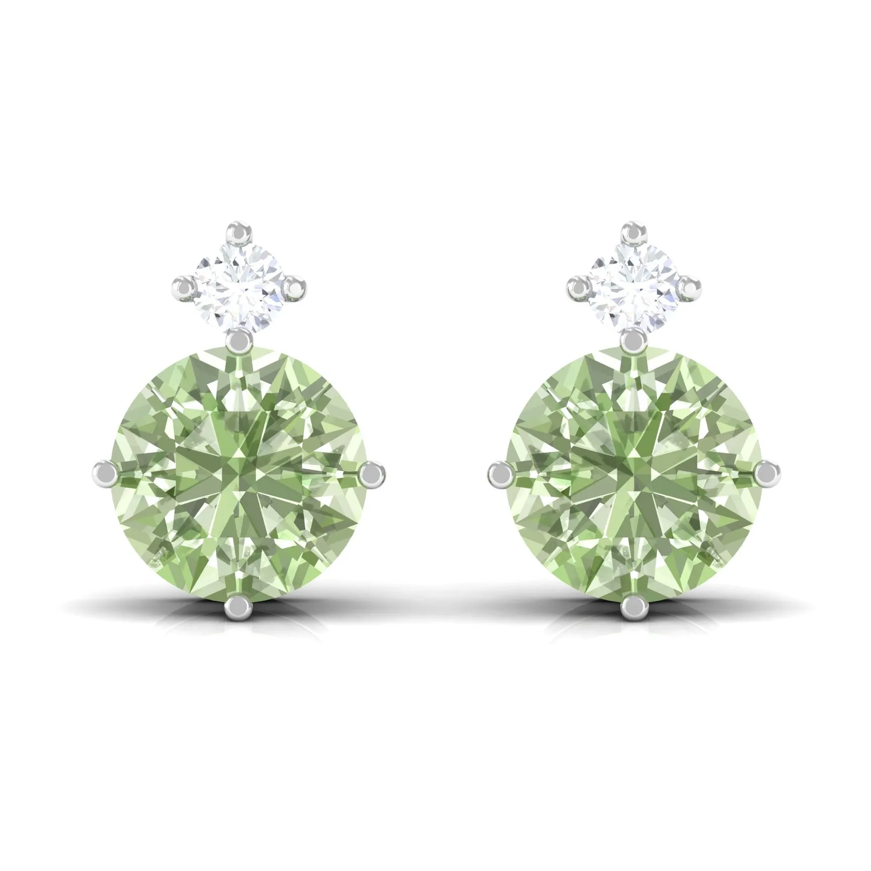 Simple Green Sapphire Solitaire Stud Earrings with Diamond