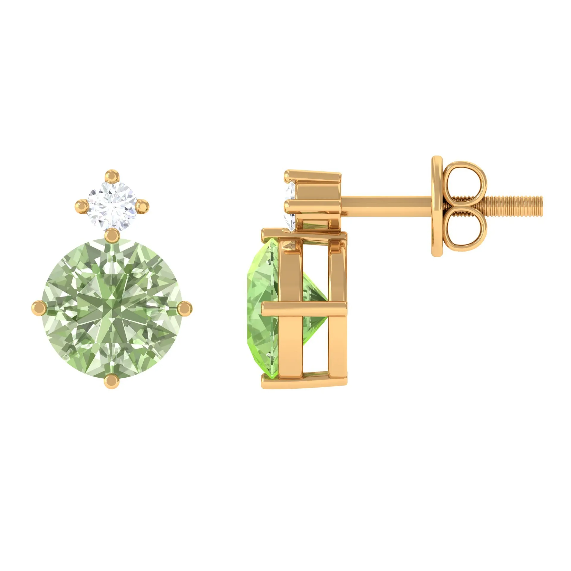 Simple Green Sapphire Solitaire Stud Earrings with Diamond