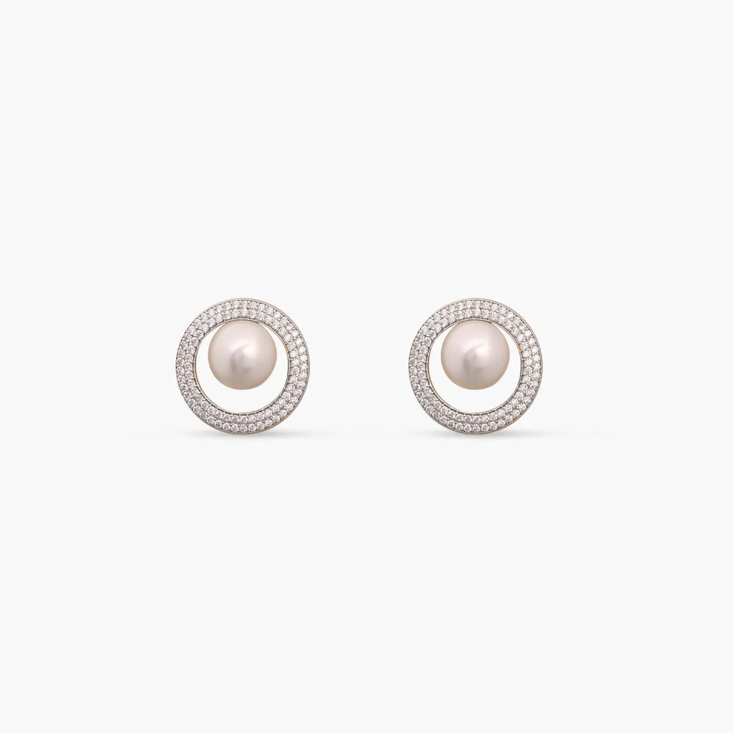 Simple Halo Pearl CZ Stud Earrings