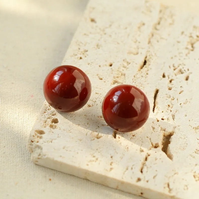 Simple Niche Semi-round Ball Enamel Glaze Stud Earrings