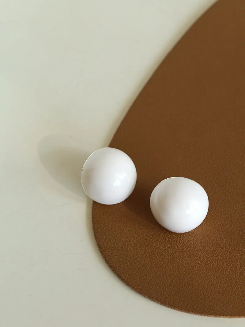 Simple Niche Semi-round Ball Enamel Glaze Stud Earrings