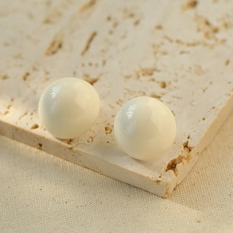 Simple Niche Semi-round Ball Enamel Glaze Stud Earrings