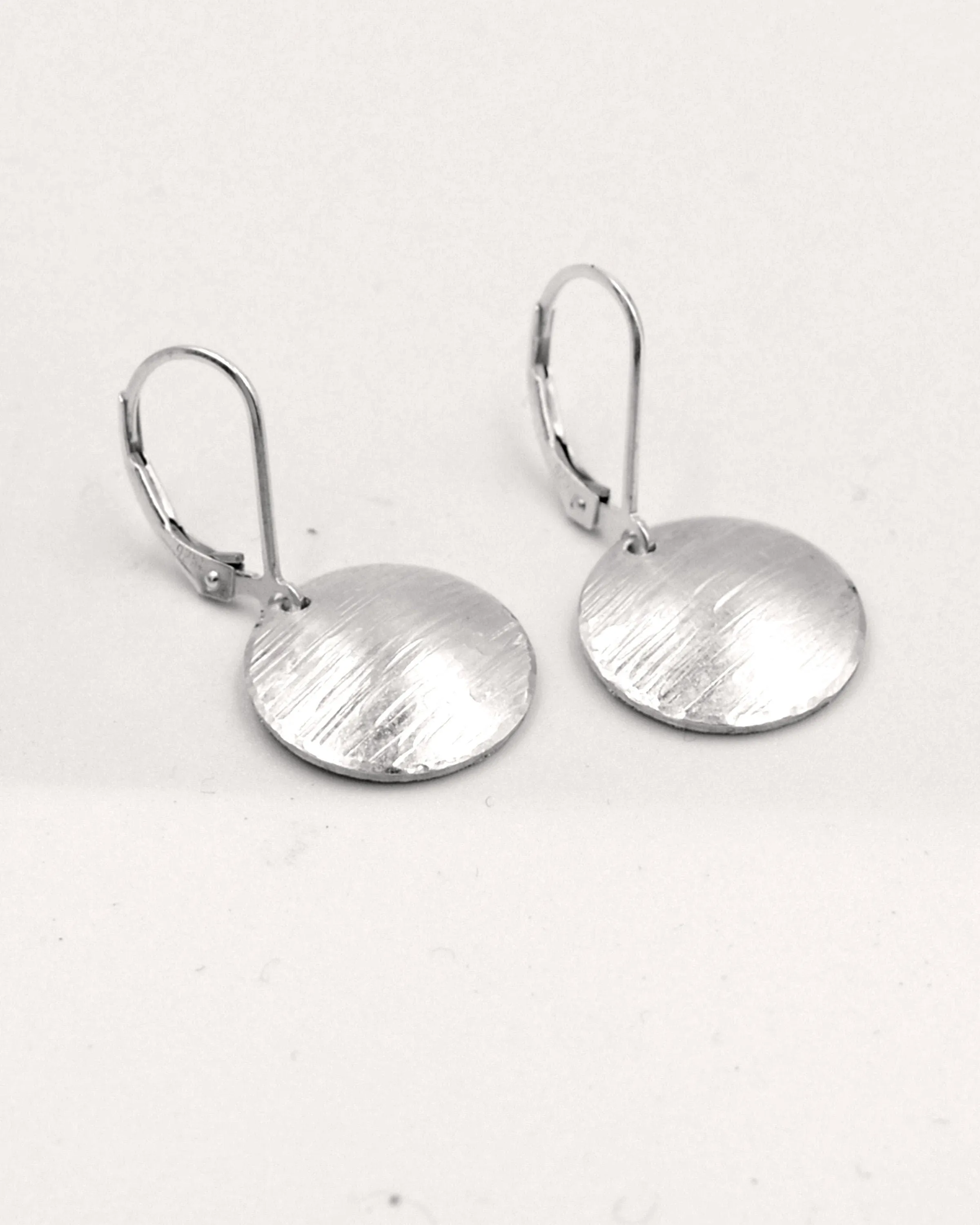 Simple silver textured disc rustic earrings, sterling silver understated earrings