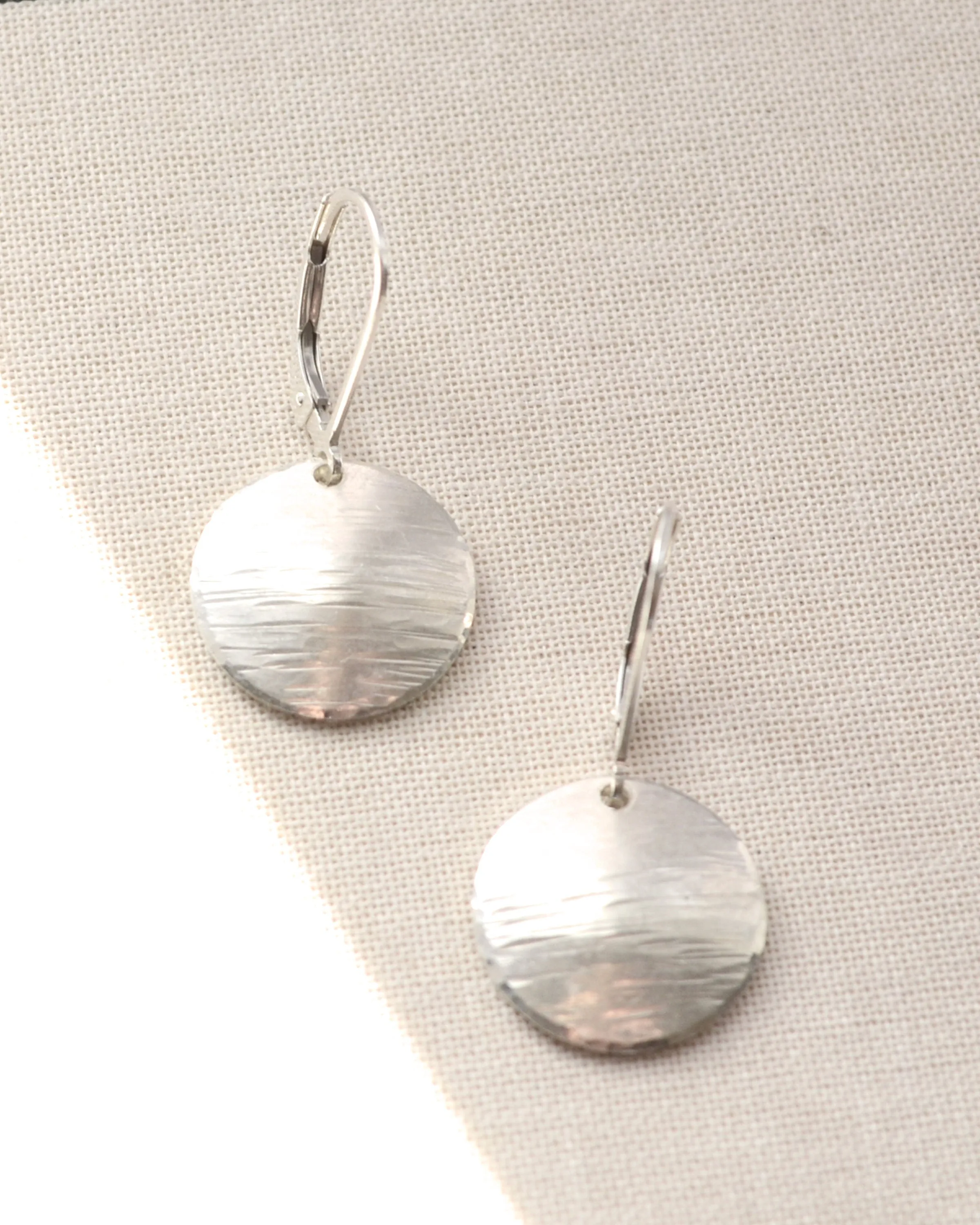 Simple silver textured disc rustic earrings, sterling silver understated earrings