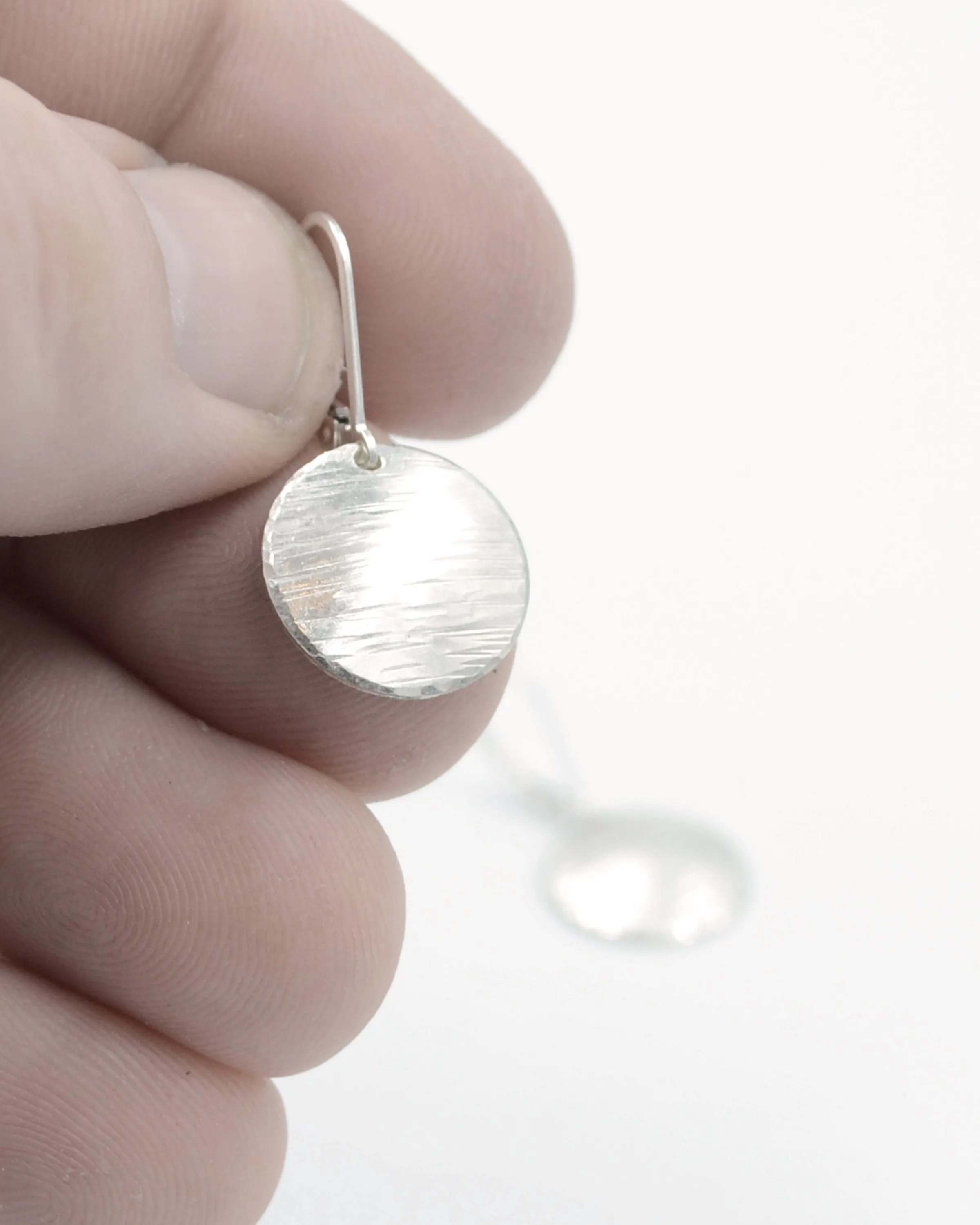 Simple silver textured disc rustic earrings, sterling silver understated earrings