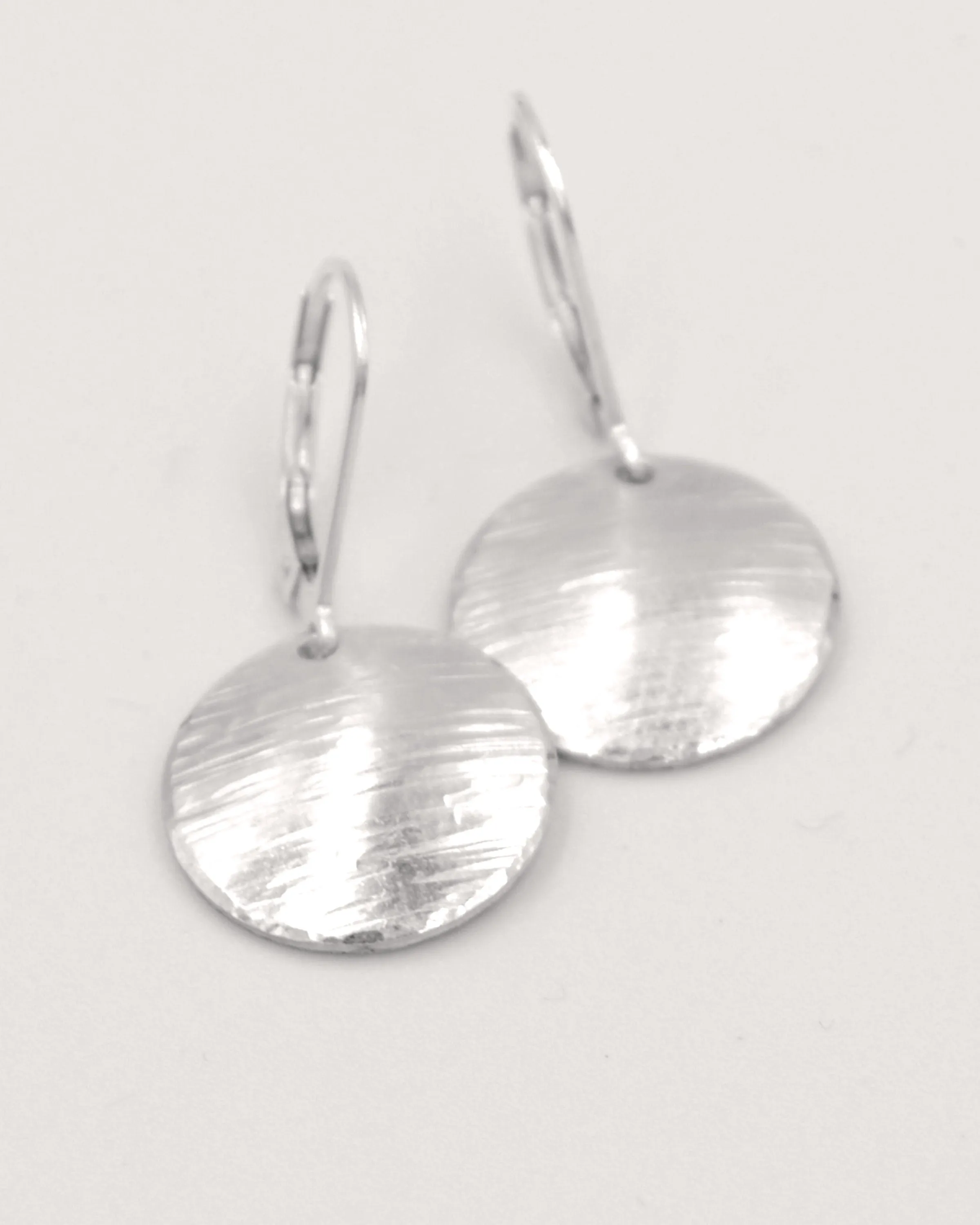 Simple silver textured disc rustic earrings, sterling silver understated earrings