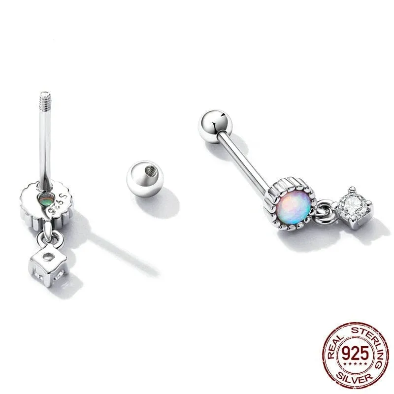 Simple - Style Opal Drop Earrings - 925 Sterling Silver