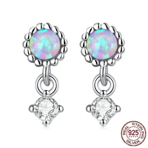 Simple - Style Opal Drop Earrings - 925 Sterling Silver