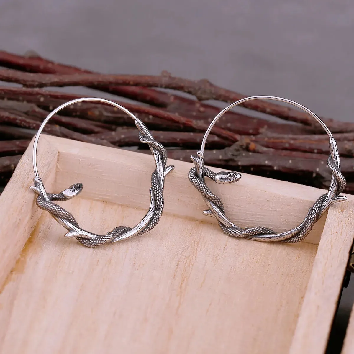 Simple Viking Gothic Animal Snake Hoop Earrings