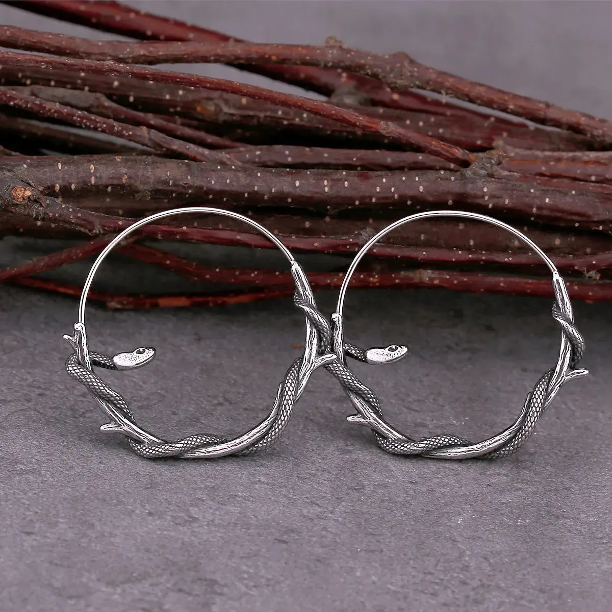 Simple Viking Gothic Animal Snake Hoop Earrings