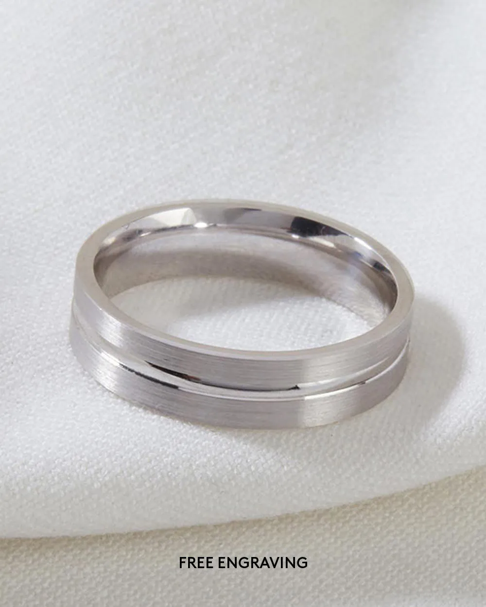 Solid White Gold Flat Court Groove Ring - 5mm Band