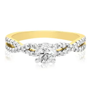 Solitaire 9ct Yellow Gold with Round Brilliant Cut 1 CARAT tw of Diamond Engagement Ring