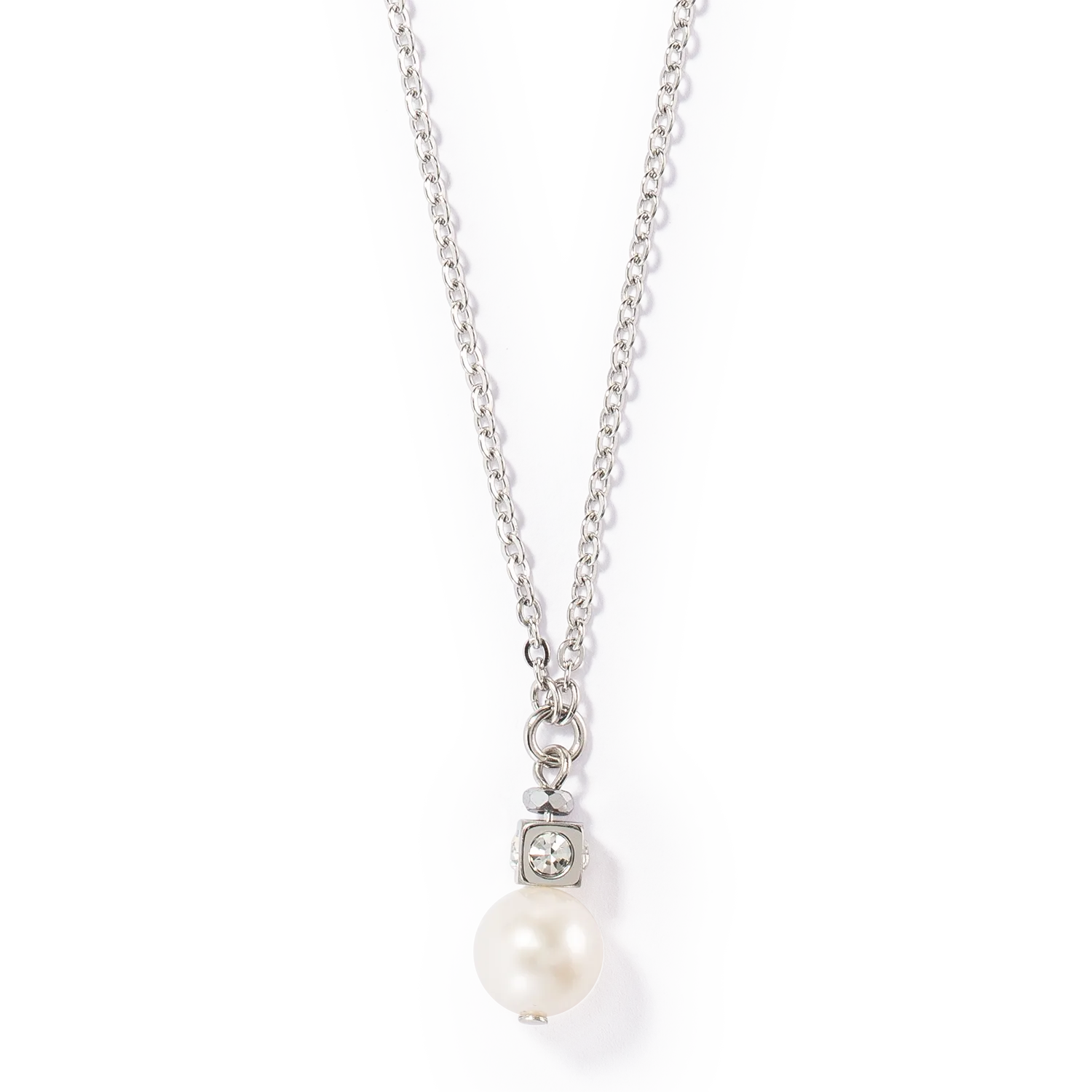 Solitaire freshwater pearl necklace silver