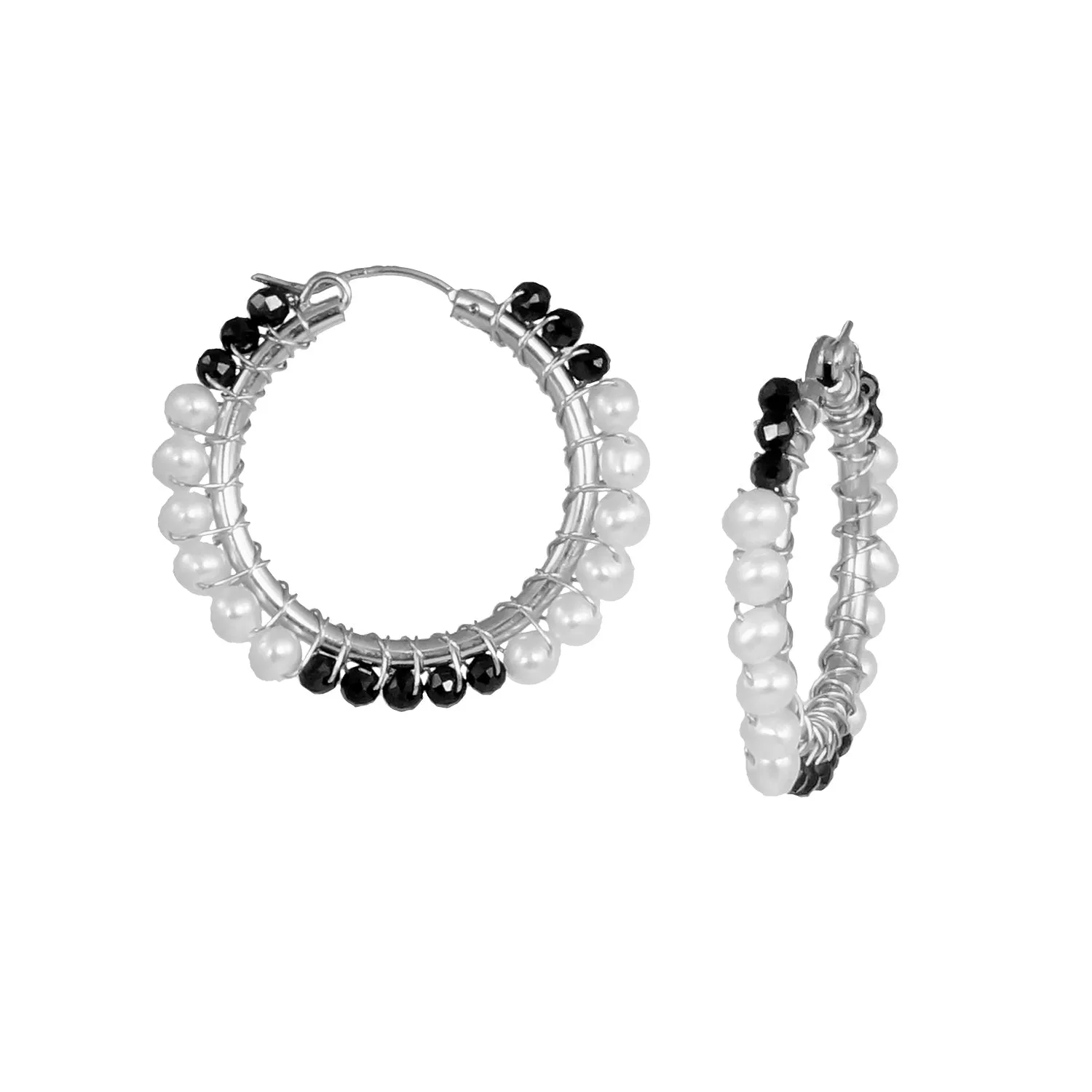 Spinel and Pearl Simple Hoop Earrings