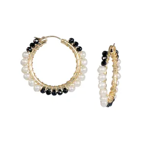 Spinel and Pearl Simple Hoop Earrings