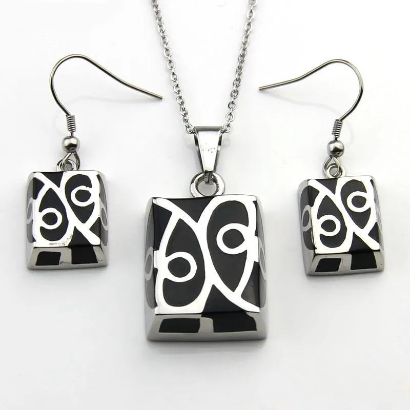 Stainless Steel Jewelry Square Shape Eye Pattern Enamel Jewelry Set for Women