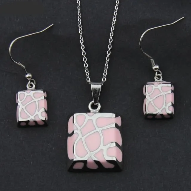 Stainless Steel Jewelry Square Shape Eye Pattern Enamel Jewelry Set for Women