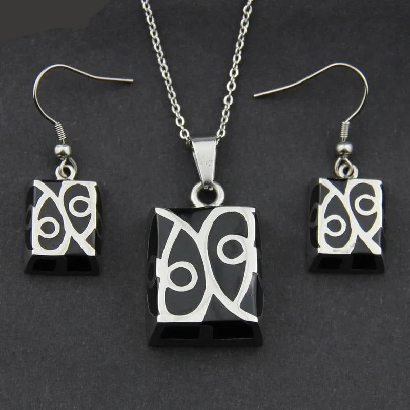 Stainless Steel Jewelry Square Shape Eye Pattern Enamel Jewelry Set for Women