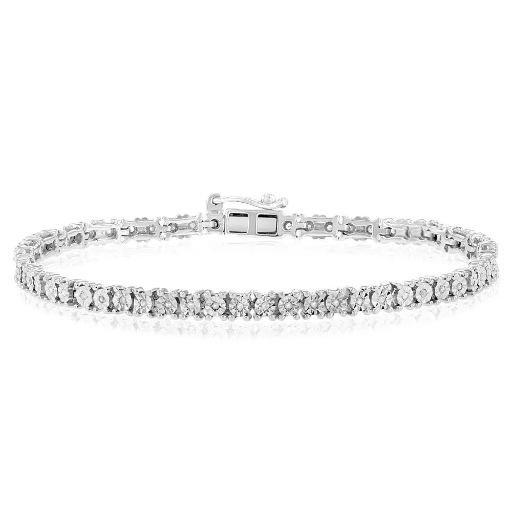 Sterling Silver 1/4 Carat Diamond Tennis Bracelet with Length 19cm