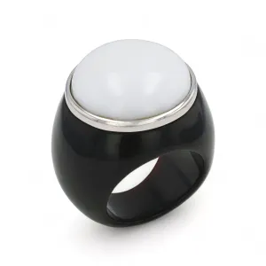 Sterling silver agate white and onyx handmade dome ring-162737