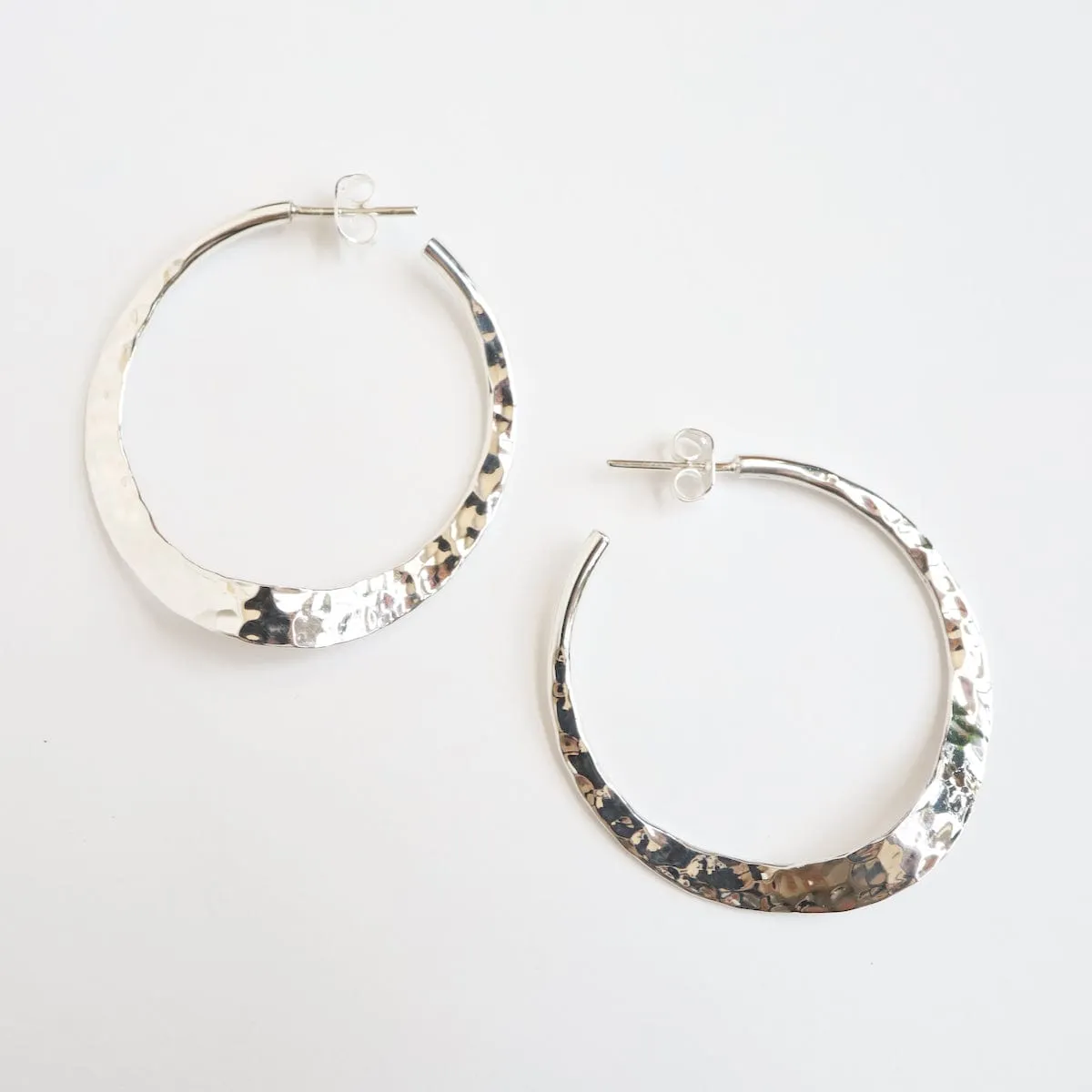 Sterling Silver Hammered Wave Hoop Earring